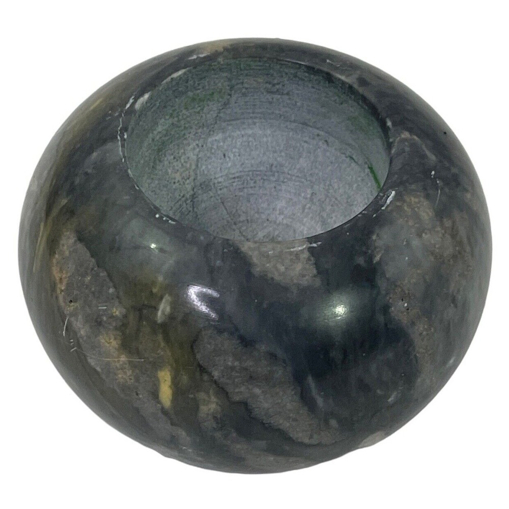 Marble Onyx Stone Gray Candle Holder‎ Round Heavy 2.5" wide by approx 2" tall
